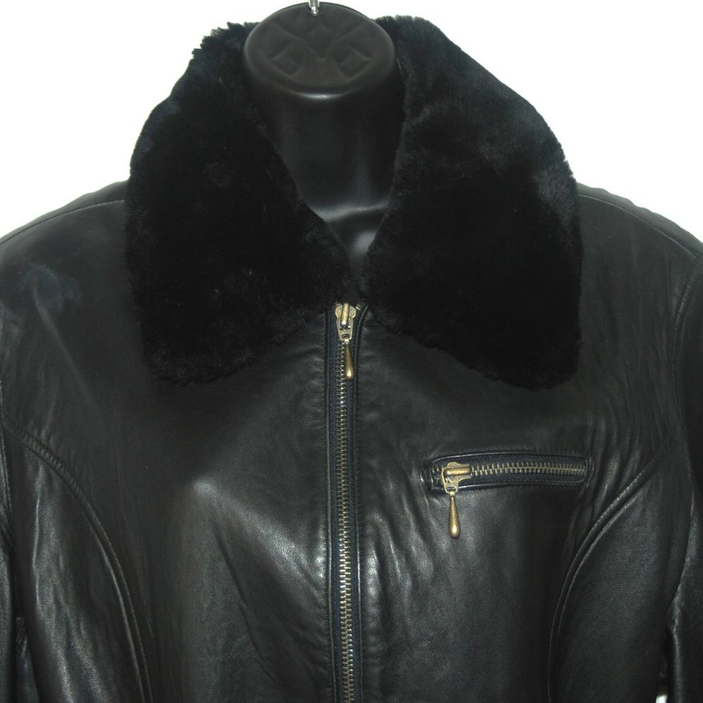 Valerie Stevens Petites Genuine Lamb Leather w/Fur Collar Jacket - Picture 2 of 7